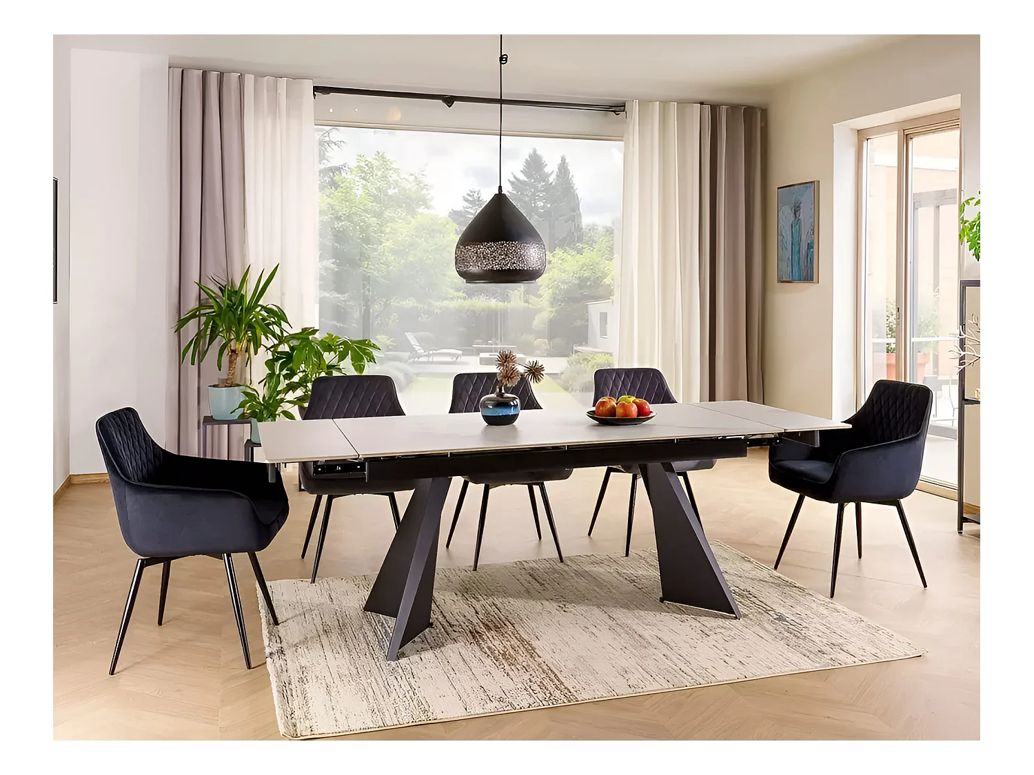 Table à manger Laconi (90x160-220)/céramique/métal/Blanc