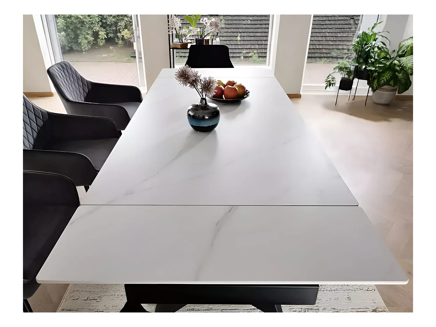 Table à manger Laconi (90x160-220)/céramique/métal/Blanc
