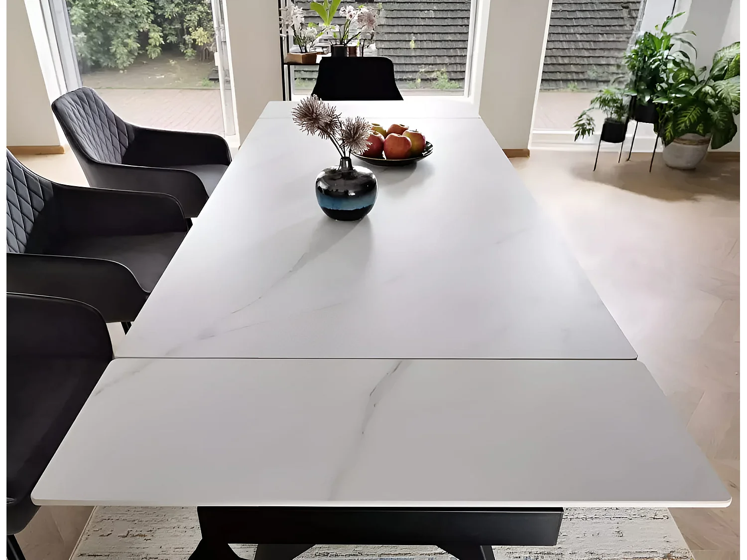 Table à manger Laconi (90x160-220)/céramique/métal/Blanc