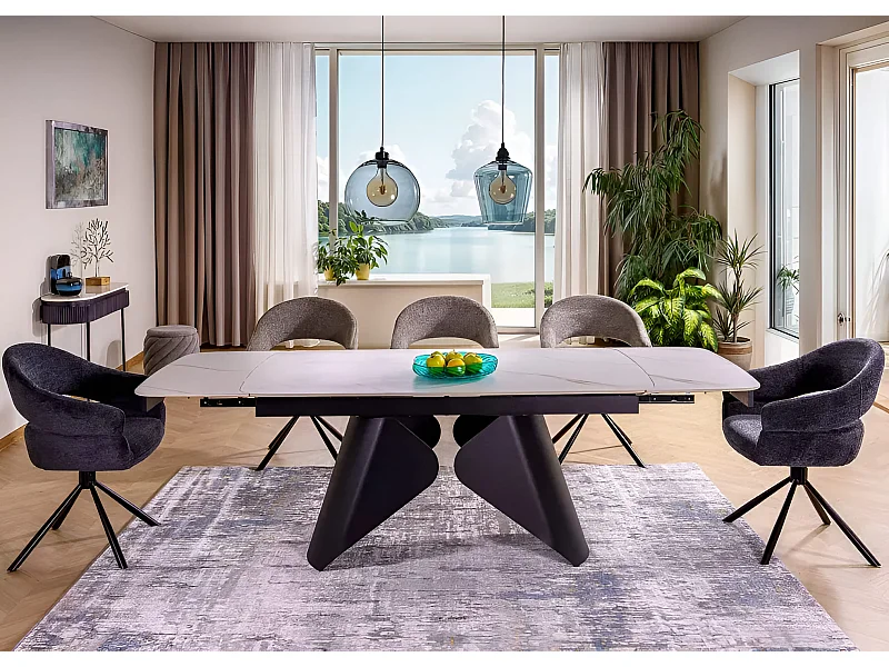 Esstisch Armando (90x160-240)/Keramik/Metall/Weiss