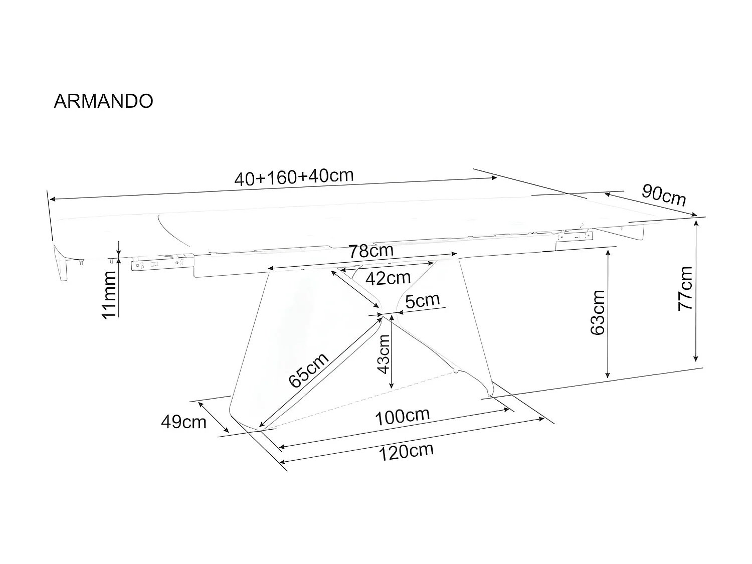 Esstisch Armando (90x160-240)/Keramik/Metall/Weiss
