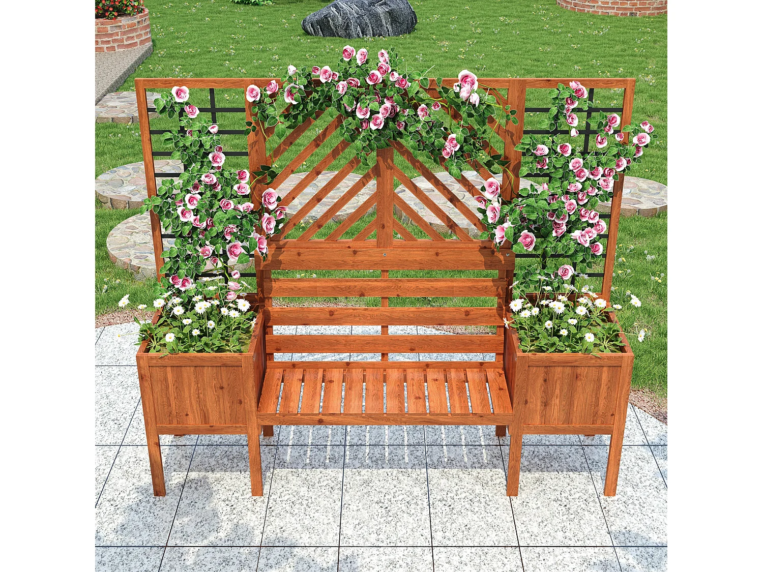 Bloempot, plantenbak met klimrek, bloempot met veel ruimte, bloembak, plantenbak gemaakt van massief vurenhout