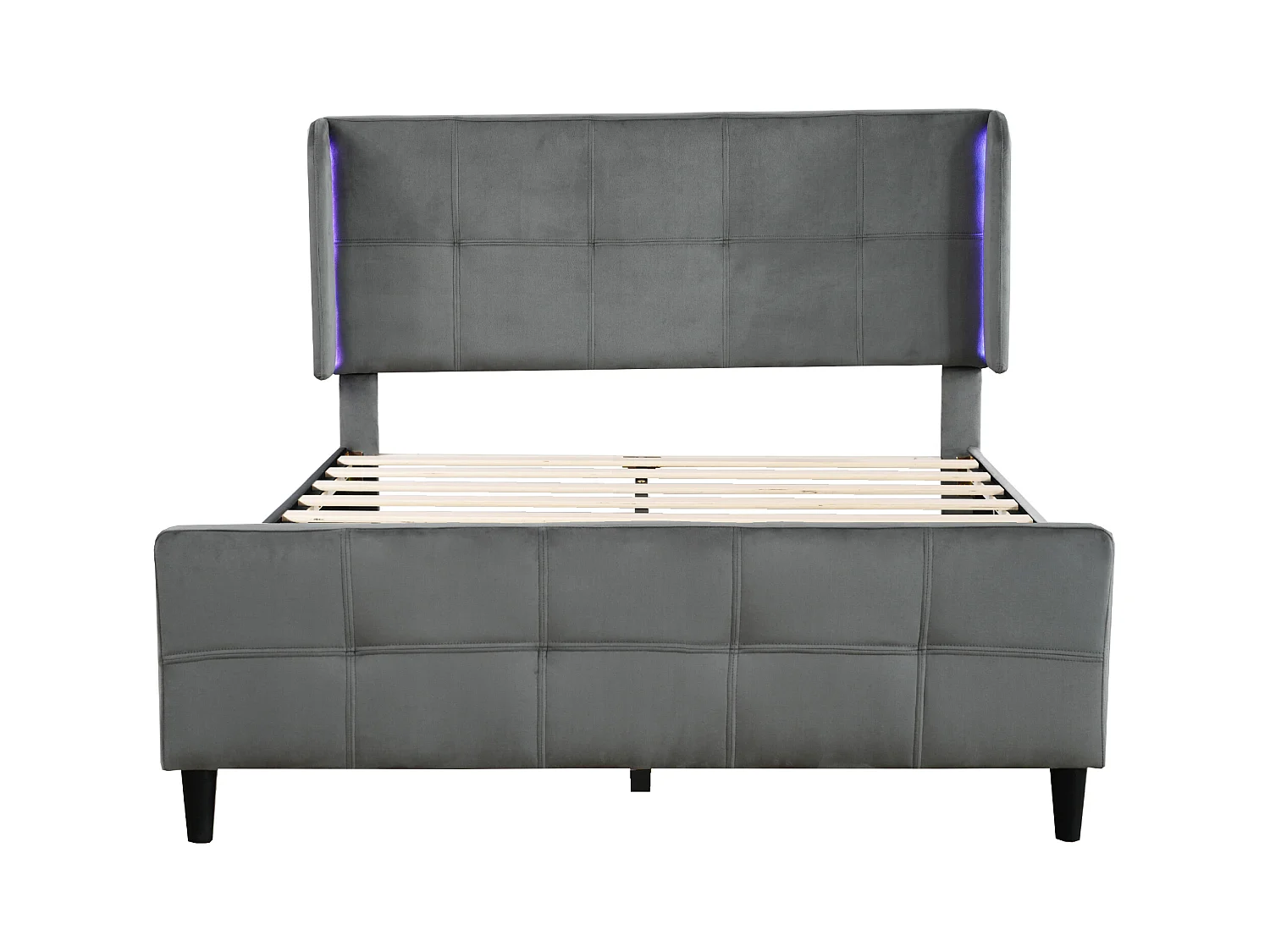 Lit rembourré double - 140 x 200 cm - avec Leds + tête de lit réglable - velours - gris