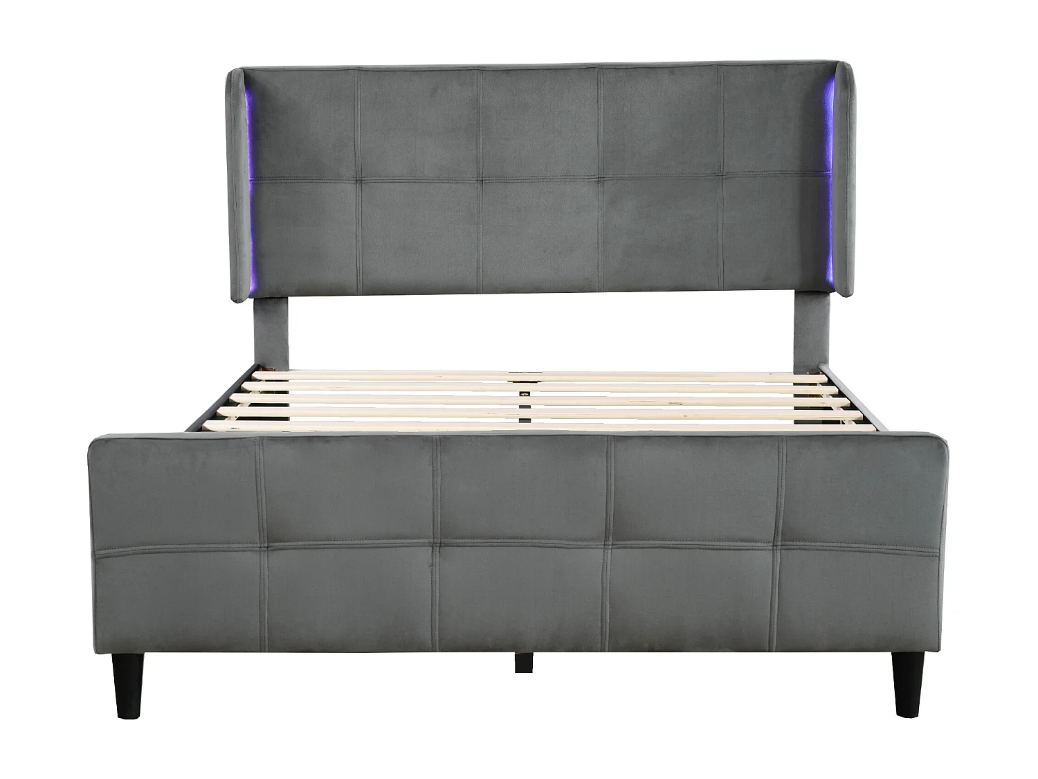 Letto matrimoniale imbottito - 140 x 200 cm - con LED + testiera regolabile - velluto - grigio