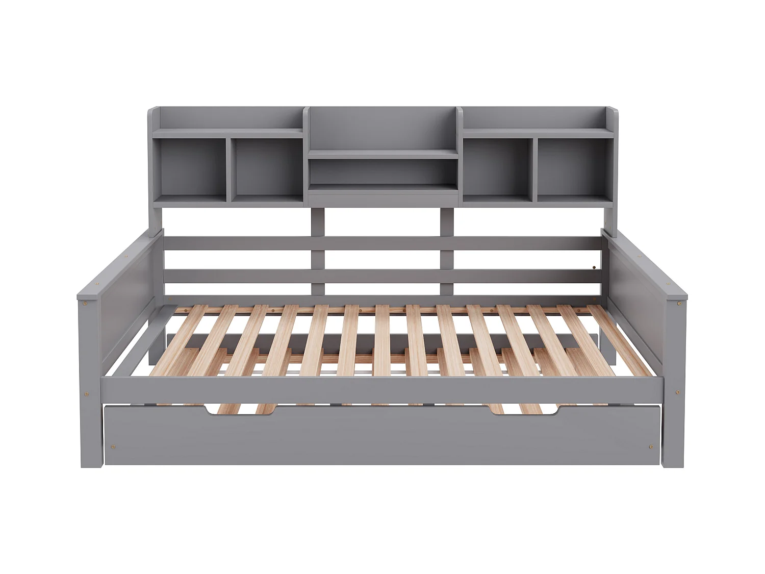 Lit gigogne simple - 90 x 200 cm + 90 x 190 cm - Canapé-lit avec rangement - Pin + contreplaqué + MDF - gris