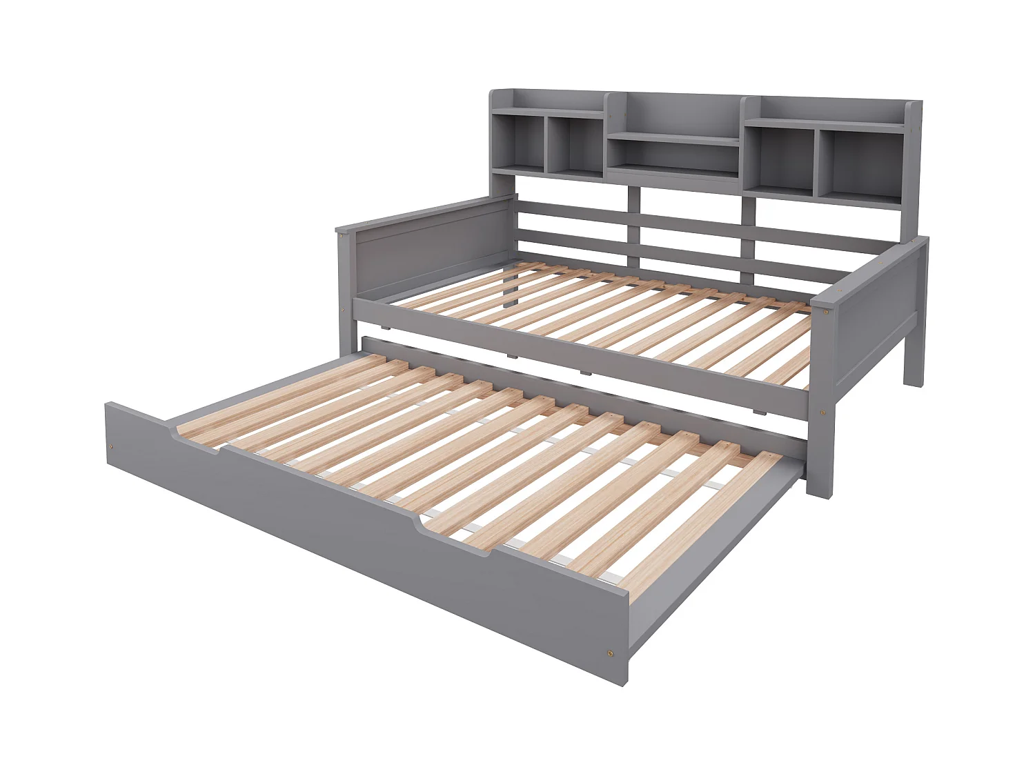 Lit gigogne simple - 90 x 200 cm + 90 x 190 cm - Canapé-lit avec rangement - Pin + contreplaqué + MDF - gris