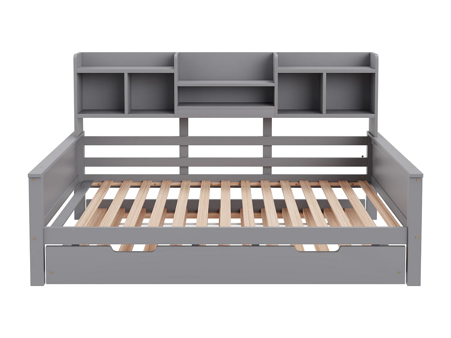 Lit gigogne simple - 90 x 200 cm + 90 x 190 cm - Canapé-lit avec rangement - Pin + contreplaqué + MDF - gris