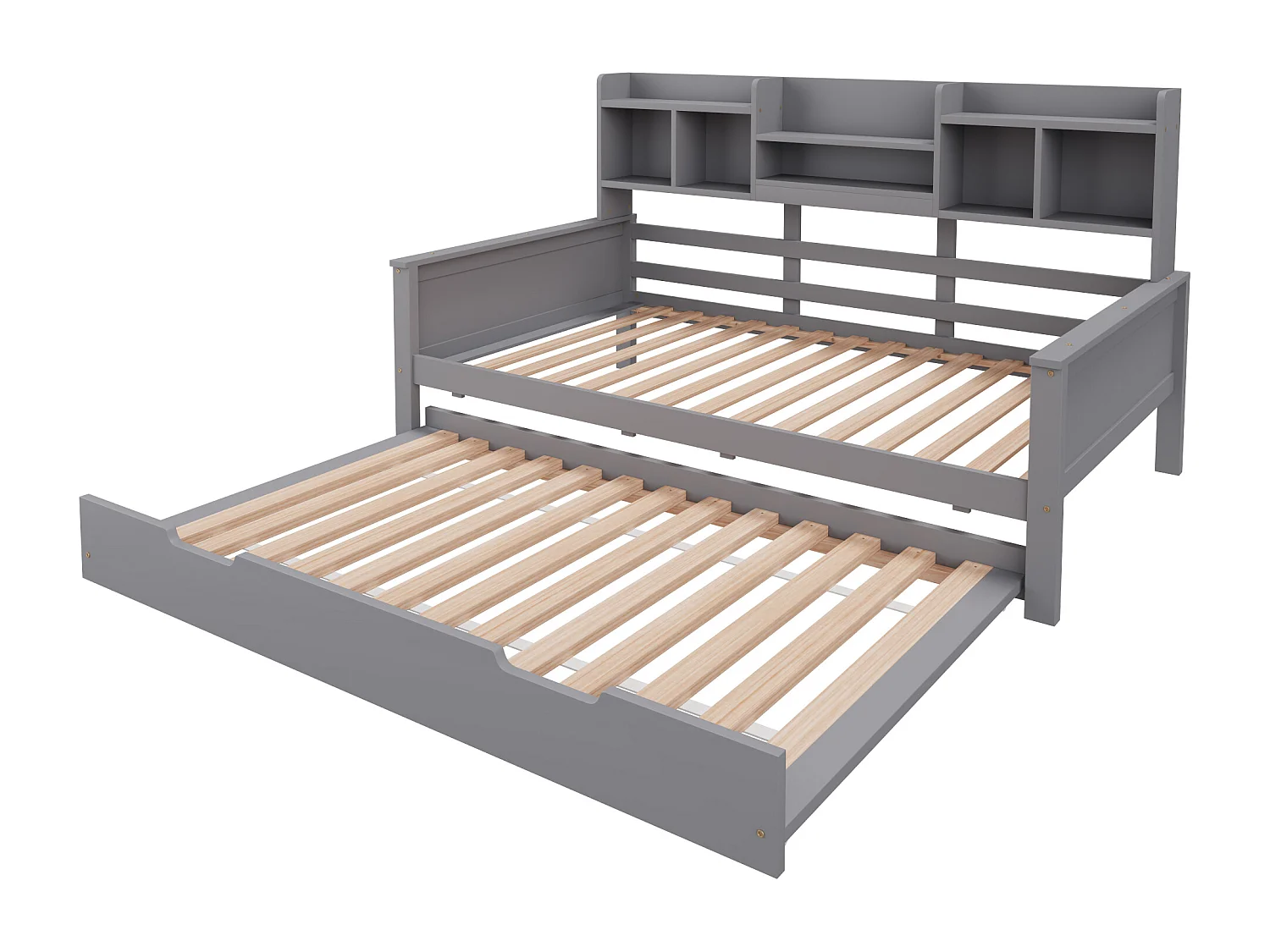 Lit gigogne simple - 90 x 200 cm + 90 x 190 cm - Canapé-lit avec rangement - Pin + contreplaqué + MDF - gris