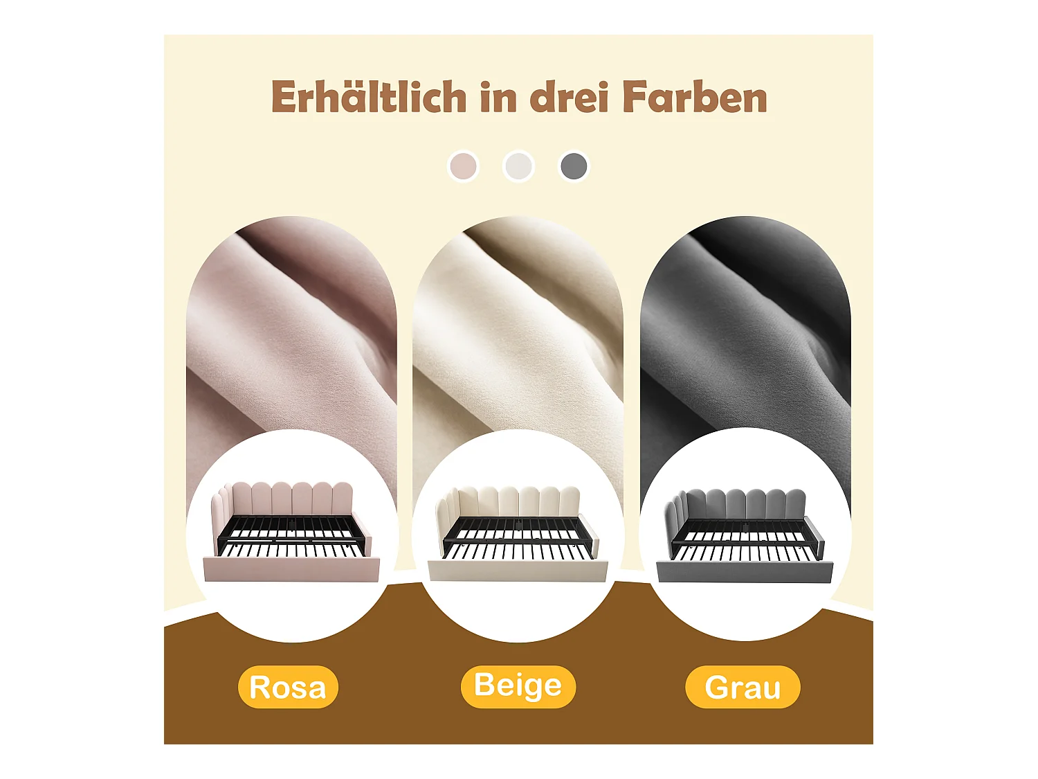 Polster-Ausziehbett - 90x200 cm + 90x190 cm - Kinder-Schlafsofa - ohne Matratze - Samt - grau