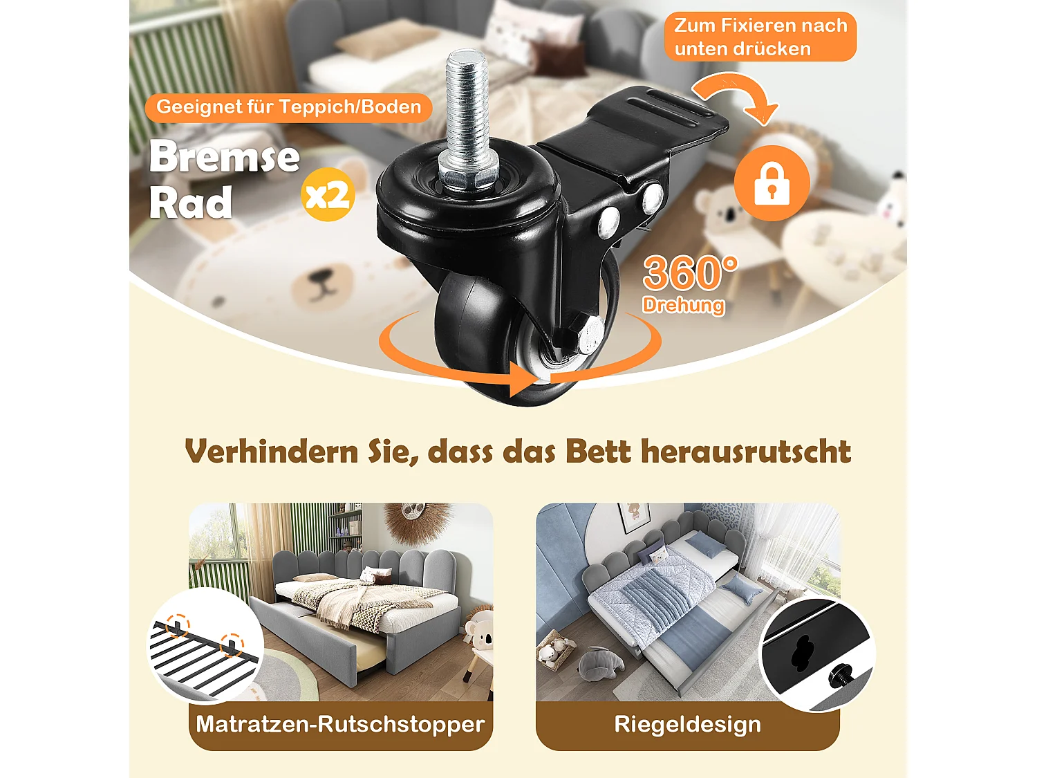 Lit gigogne rembourré - 90 x 200 cm + 90 x 190 cm - canapé-lit enfant - sans matelas - velours - gris