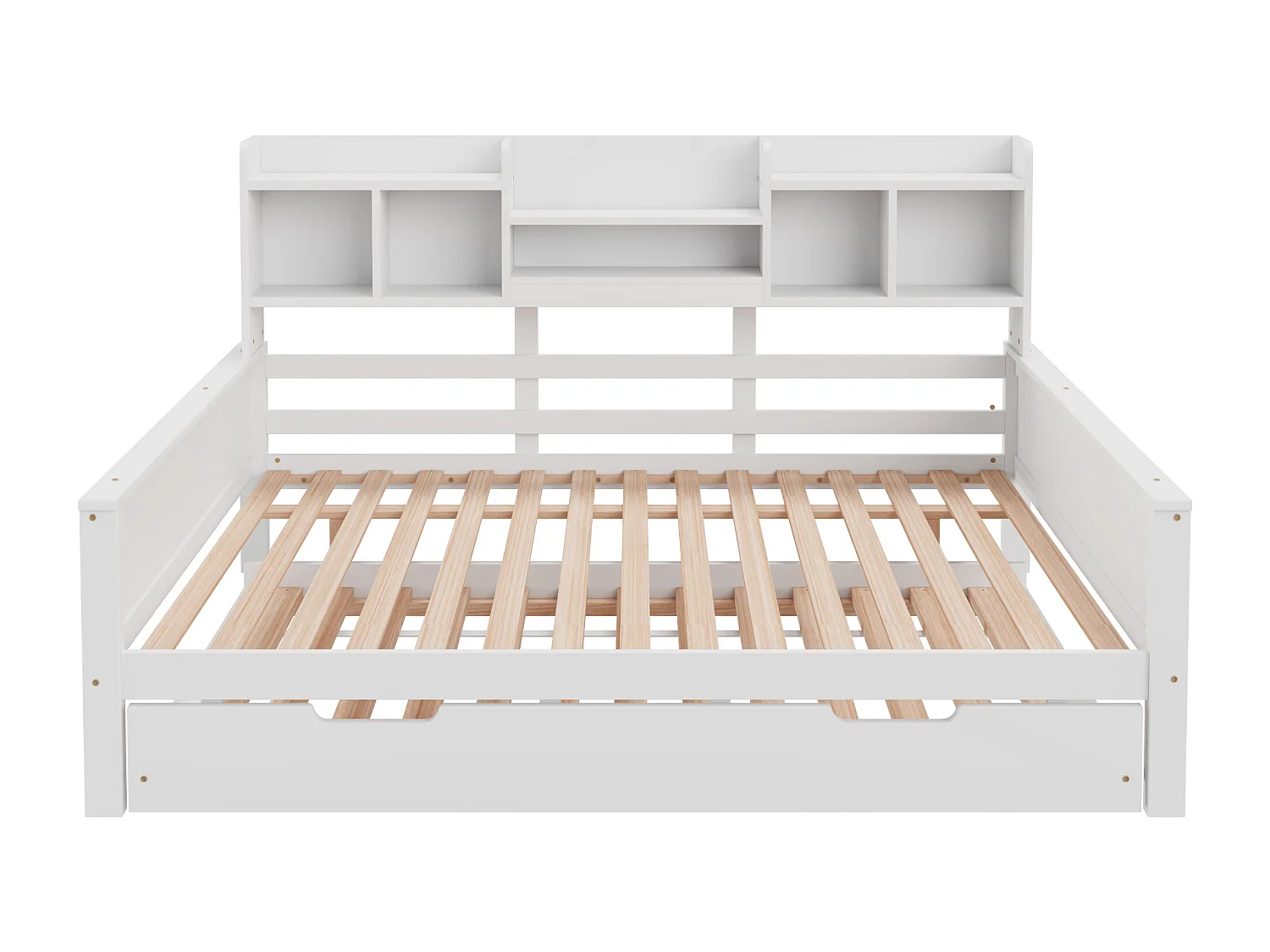 Cama de solteiro com bicama - 140 x 200 cm + 90 x 190 cm - Sofá-cama com espaço de armazenamento - Pinho + compensado + MDF - branco