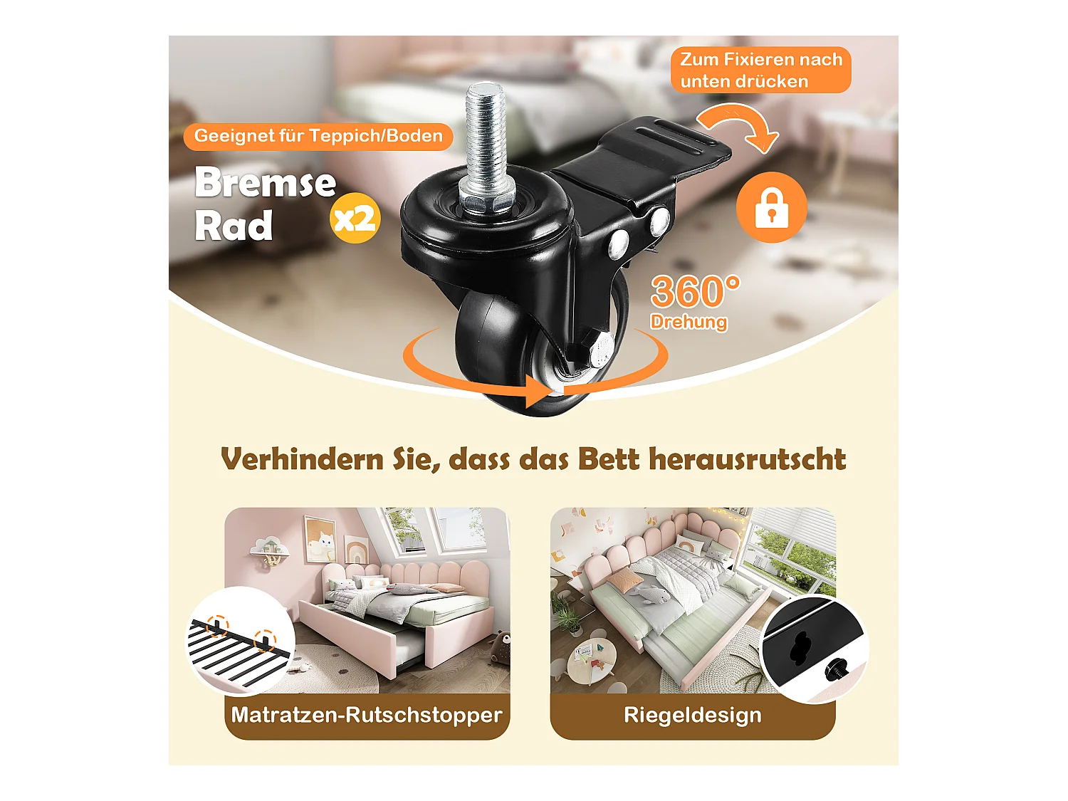 Lit gigogne rembourré - 90 x 200 cm + 90 x 190 cm - canapé-lit enfant - sans matelas - velours - rose