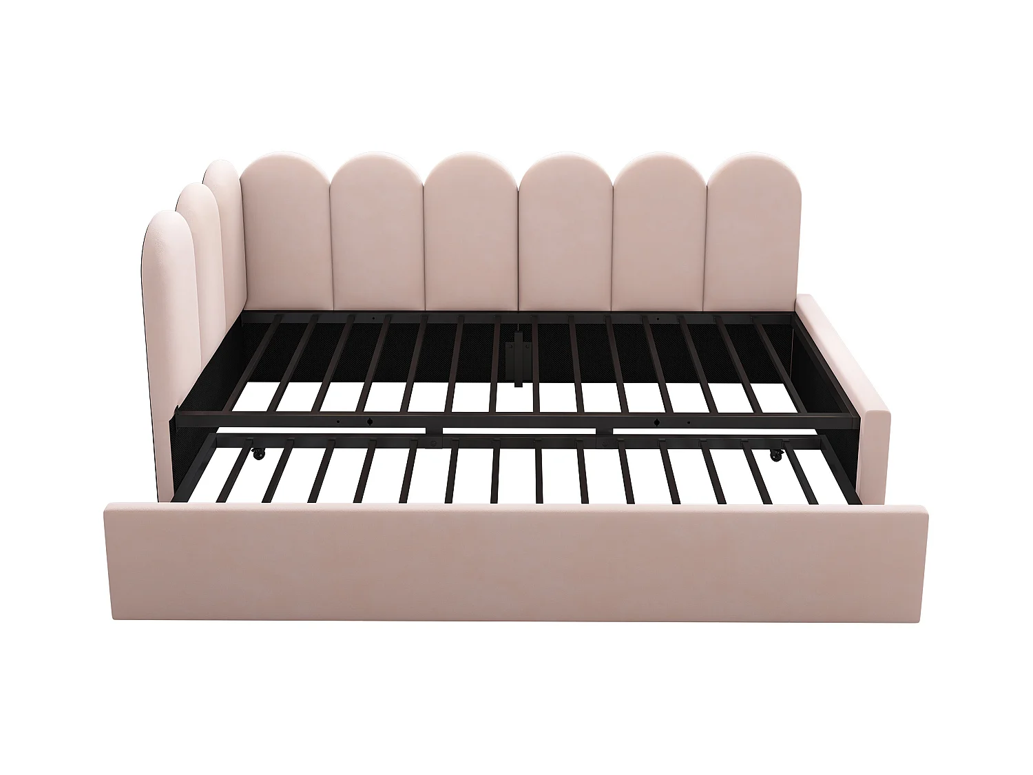 Lit gigogne rembourré - 90 x 200 cm + 90 x 190 cm - canapé-lit enfant - sans matelas - velours - rose