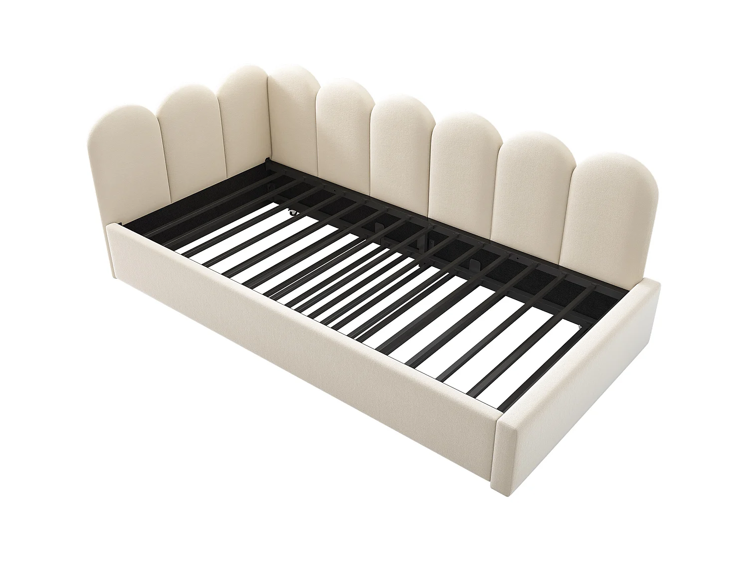 Lit gigogne rembourré - 90 x 200 cm + 90 x 190 cm - canapé-lit enfant - sans matelas - velours - beige