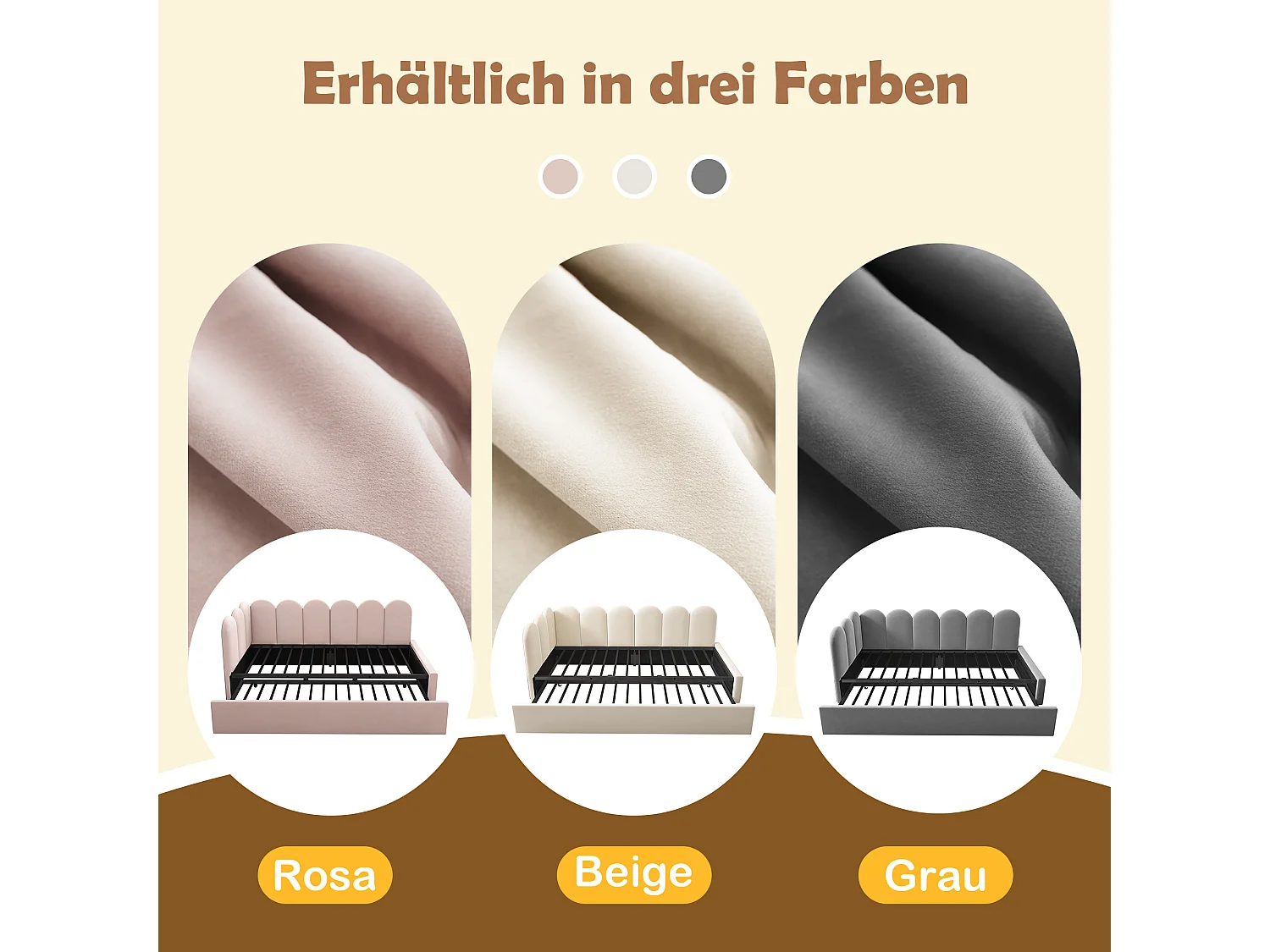 Lit gigogne rembourré - 90 x 200 cm + 90 x 190 cm - canapé-lit enfant - sans matelas - velours - beige