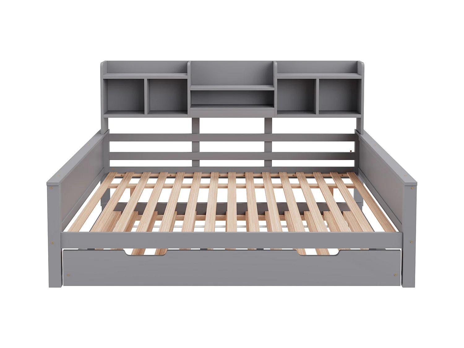 Lit gigogne simple - 140 x 200 cm + 90 x 190 cm - Canapé-lit avec rangement - Pin + contreplaqué + MDF - gris