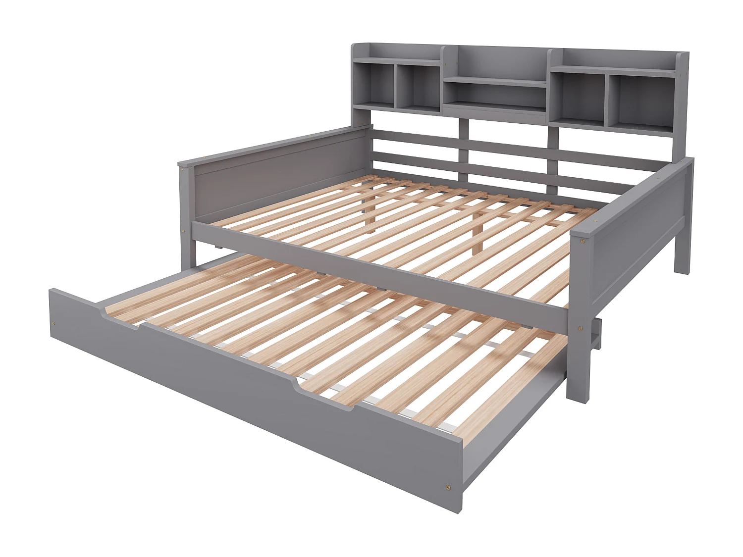 Lit gigogne simple - 140 x 200 cm + 90 x 190 cm - Canapé-lit avec rangement - Pin + contreplaqué + MDF - gris