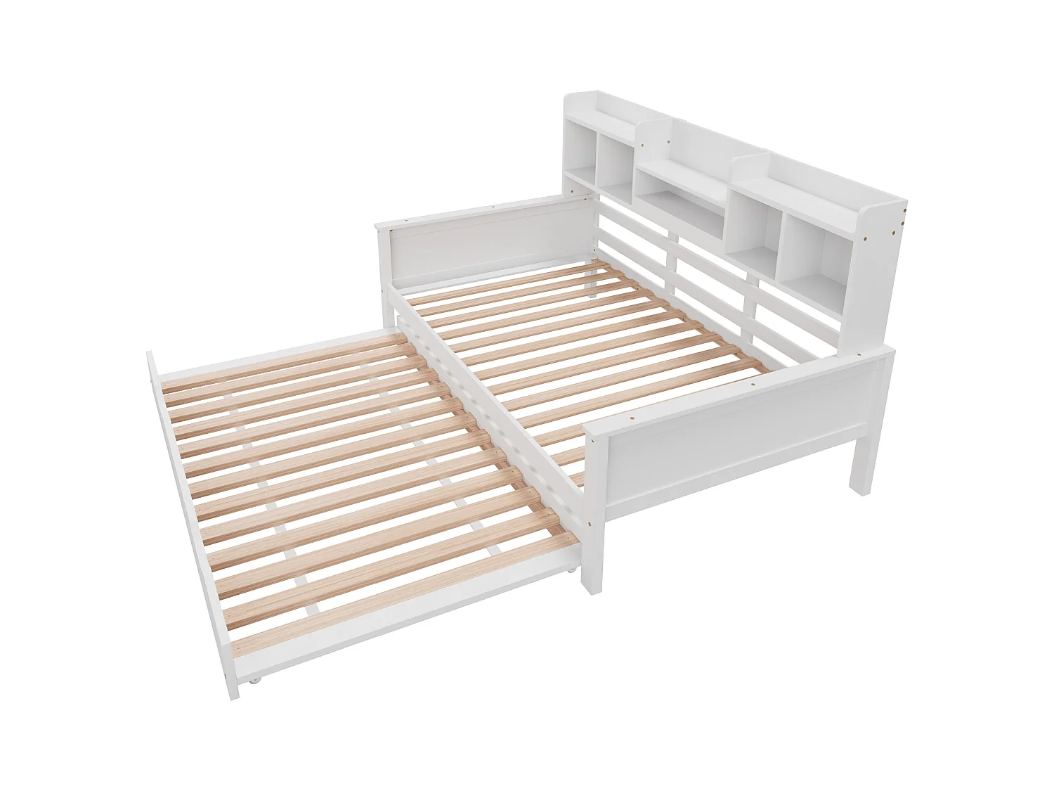 Lit gigogne simple - 90 x 200 cm + 90 x 190 cm - Canapé-lit avec rangement - Pin + contreplaqué + MDF - blanc