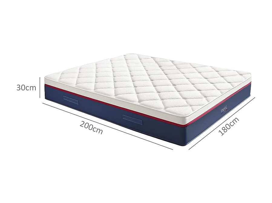 Matras 180x200 cm INRE, 30 cm - Memory Foam, Omkeerbaar, 7 ergonomische zones, Milieuvriendelijk en ademend materiaal, Optimaal comfort