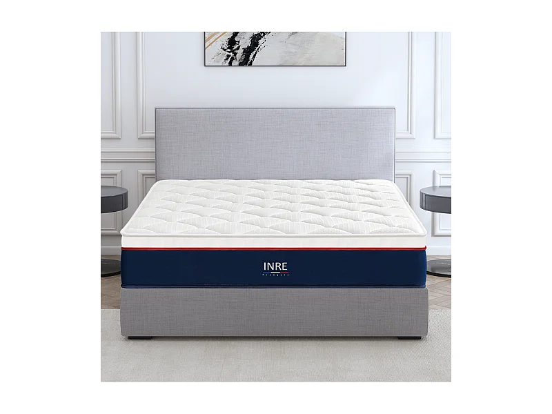 Matelas 180x200 cm INRE, 30 cm - Mémoire de Forme, Réversible, 7 Zones Ergonomiques, Tissu Écologique et Respirant, Confort Optimal