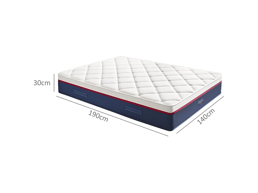 Matelas 140x190 cm INRE, 30 cm - Mémoire de Forme, Réversible, 7 Zones Ergonomiques, Tissu Écologique et Respirant, Confort Optimal