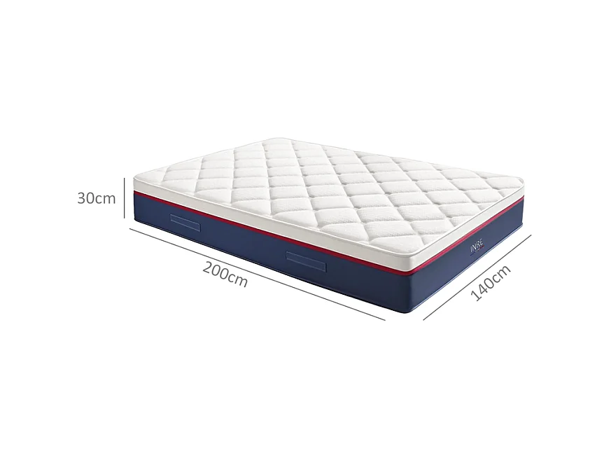 Matelas 140x200 cm INRE, 30 cm - Mémoire de Forme, Réversible, 7 Zones Ergonomiques, Tissu Écologique et Respirant, Confort Optimal