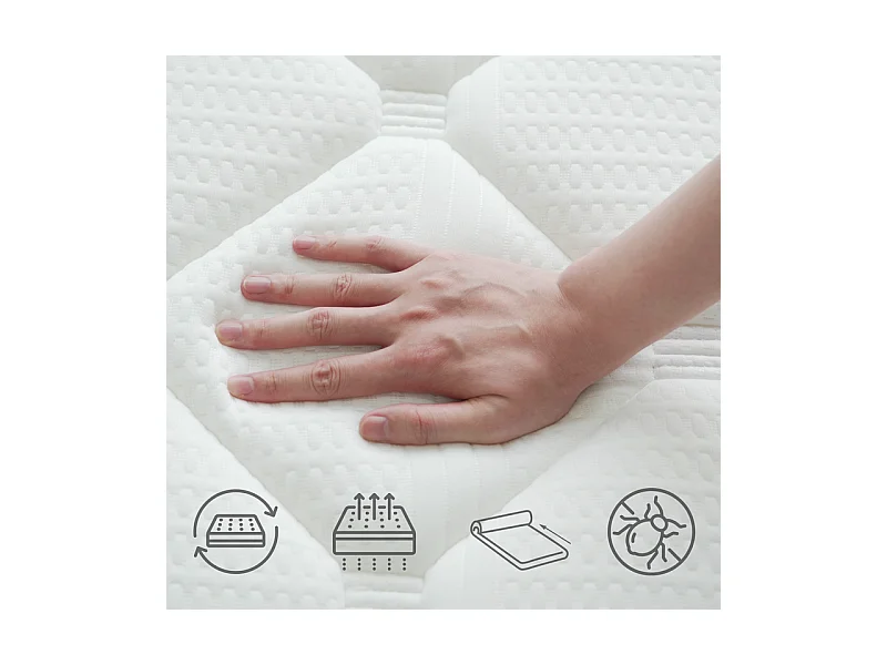 Matelas 140x200 cm INRE, 30 cm - Mémoire de Forme, Réversible, 7 Zones Ergonomiques, Tissu Écologique et Respirant, Confort Optimal