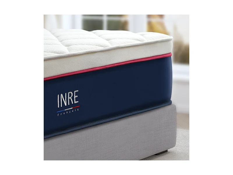Matelas 140x200 cm INRE, 30 cm - Mémoire de Forme, Réversible, 7 Zones Ergonomiques, Tissu Écologique et Respirant, Confort Optimal