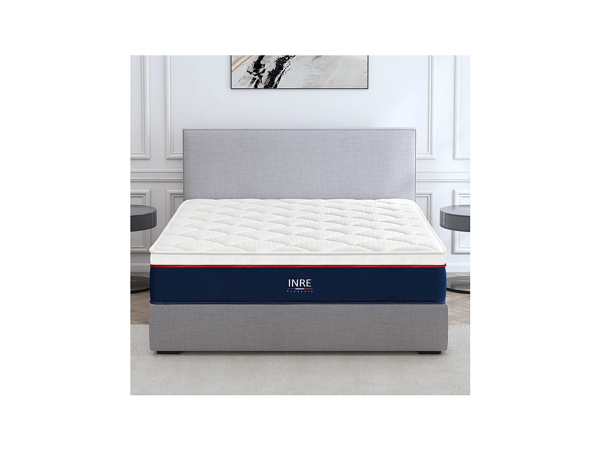 Matelas 140x200 cm INRE, 30 cm - Mémoire de Forme, Réversible, 7 Zones Ergonomiques, Tissu Écologique et Respirant, Confort Optimal