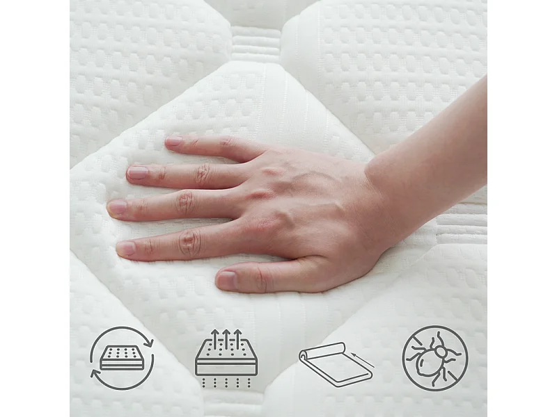 Matelas 140x200 cm INRE, 30 cm - Mémoire de Forme, Réversible, 7 Zones Ergonomiques, Tissu Écologique et Respirant, Confort Optimal