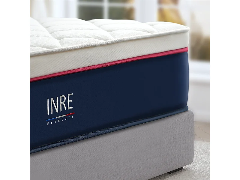 Matelas 140x200 cm INRE, 30 cm - Mémoire de Forme, Réversible, 7 Zones Ergonomiques, Tissu Écologique et Respirant, Confort Optimal