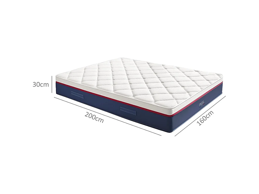 Matelas 160x200 cm INRE, 30 cm - Mémoire de Forme, Réversible, 7 Zones Ergonomiques, Tissu Écologique et Respirant, Confort Optimal