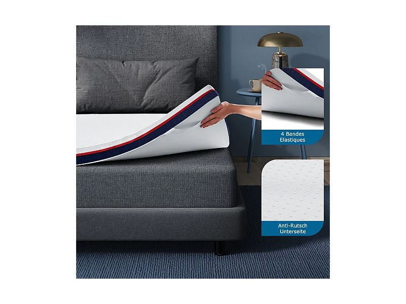 Surmatelas 140x190 cm INRE, Epaisseur 8cm, Mousse à mémoire de forme, haute densité, avec housse hypoallergénique lavable