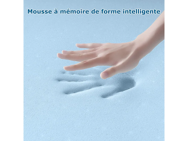 Surmatelas 140x190 cm INRE, Epaisseur 8cm, Mousse à mémoire de forme, haute densité, avec housse hypoallergénique lavable