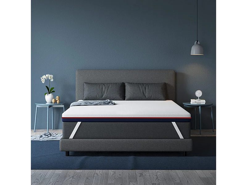 Surmatelas 140x190 cm INRE, Epaisseur 8cm, Mousse à mémoire de forme, haute densité, avec housse hypoallergénique lavable