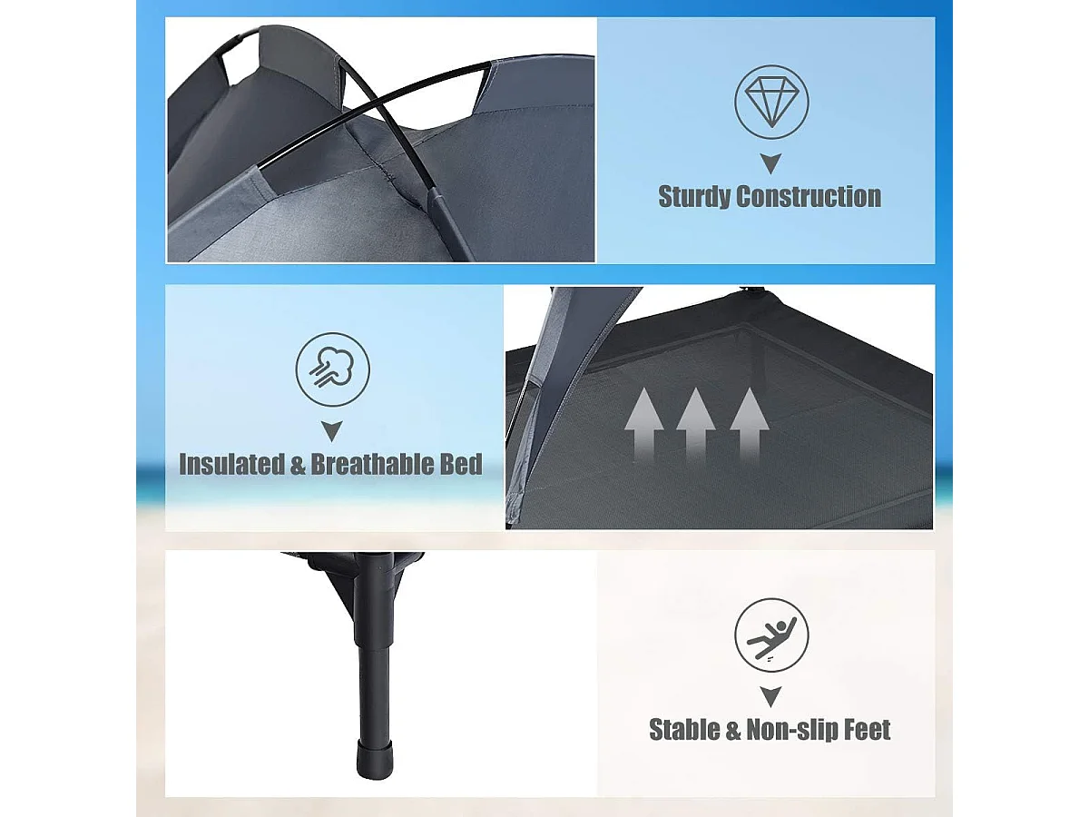 Hondenbed met luifel, hondenligstoel tuin, huisdier ligplaats buiten, huisdierenbed hond, kattenligstoel, kattenbed, 105 x 86 x 87 cm BE9575