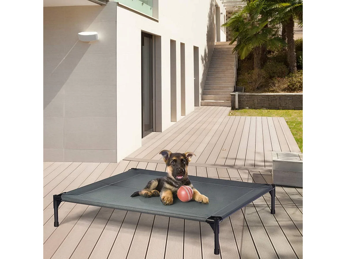Hondenbed met luifel, hondenligstoel tuin, huisdier ligplaats buiten, huisdierenbed hond, kattenligstoel, kattenbed, 105 x 86 x 87 cm BE9575