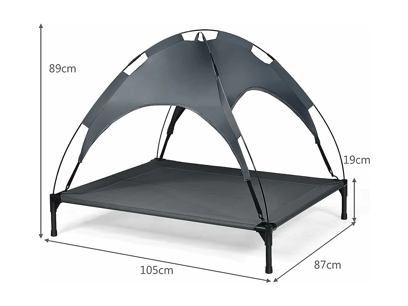 Hondenbed met luifel, hondenligstoel tuin, huisdier ligplaats buiten, huisdierenbed hond, kattenligstoel, kattenbed, 105 x 86 x 87 cm BE9575