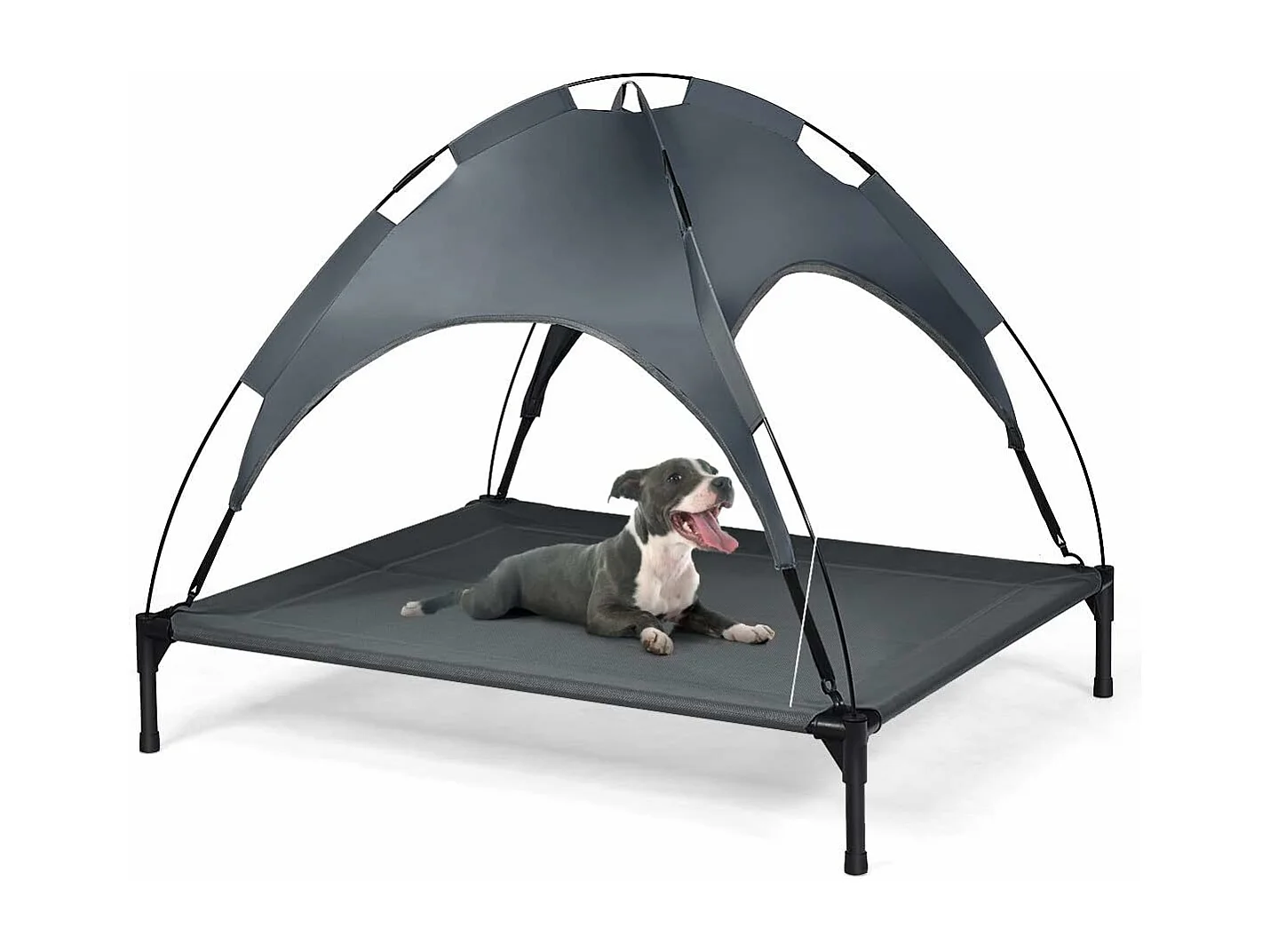 Hondenbed met luifel, hondenligstoel tuin, huisdier ligplaats buiten, huisdierenbed hond, kattenligstoel, kattenbed, 105 x 86 x 87 cm BE9575