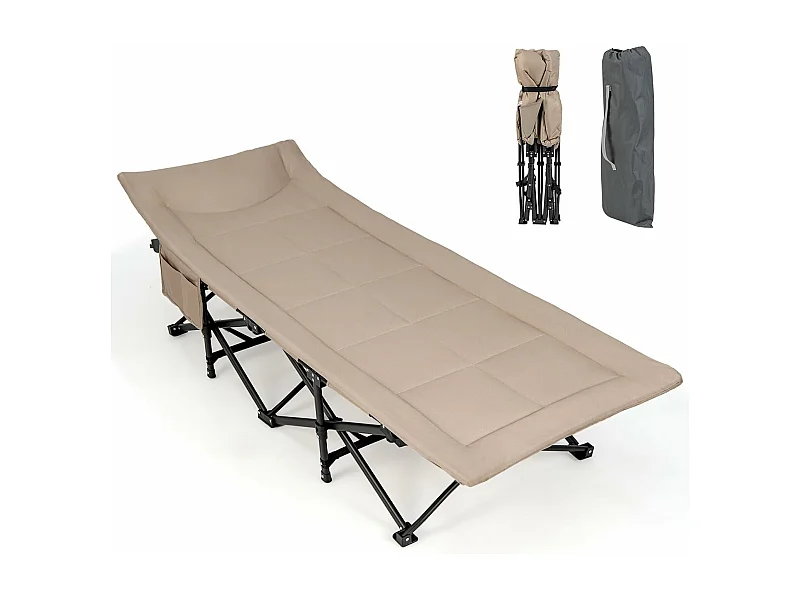Veldbed met comfortabele katoenen vulling, geïntegreerd kussen, inklapbaar campingbed tot 200 kg belastbaar, klapbed met zijzak, campingbed, logeerbed ZB33520