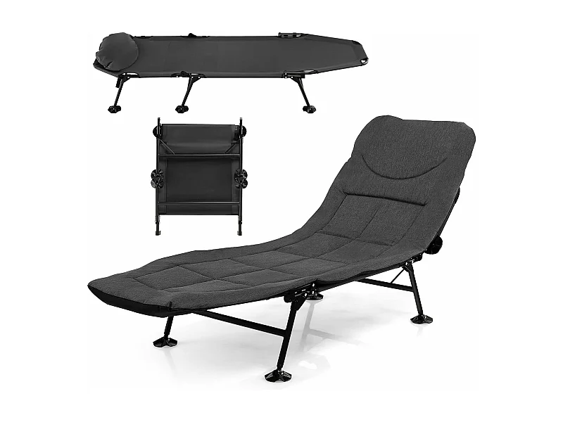 Karperligstoel met afneembaar matras en 6-voudig, inklapbaar veldbed tot 200 kg belastbaar, campingstoel, visligstoel, campingbed, 194 x 66 x 29 cm (grijs) ZB32918