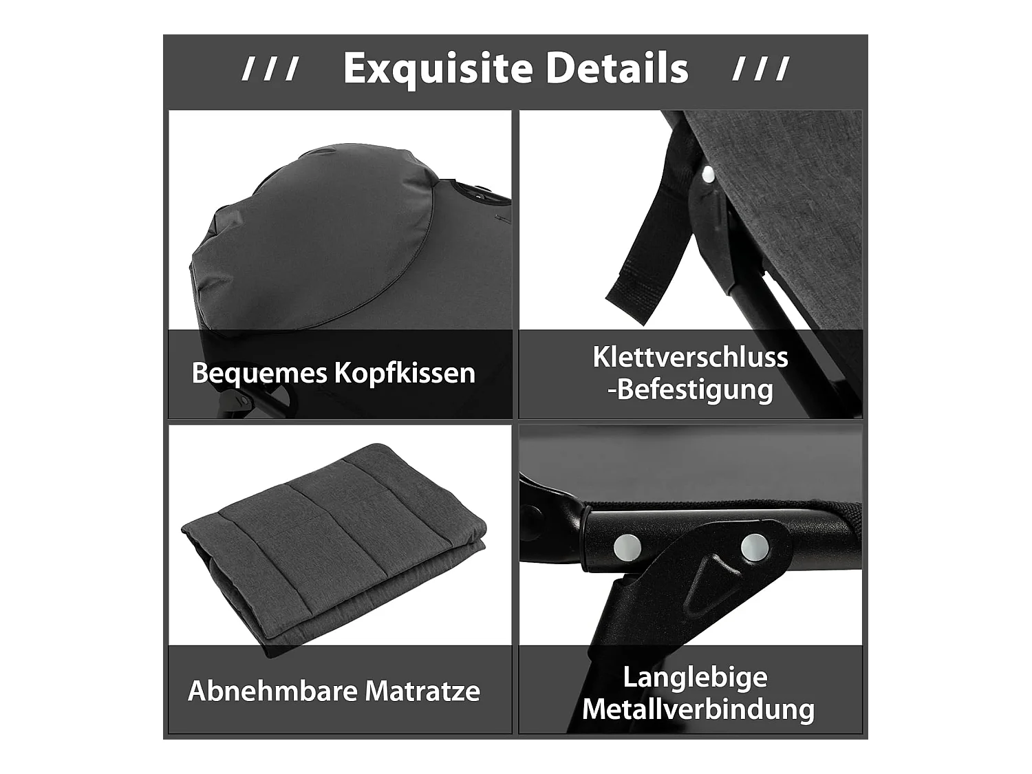 Karperligstoel met afneembaar matras en 6-voudig, inklapbaar veldbed tot 200 kg belastbaar, campingstoel, visligstoel, campingbed, 194 x 66 x 29 cm (grijs) ZB32918