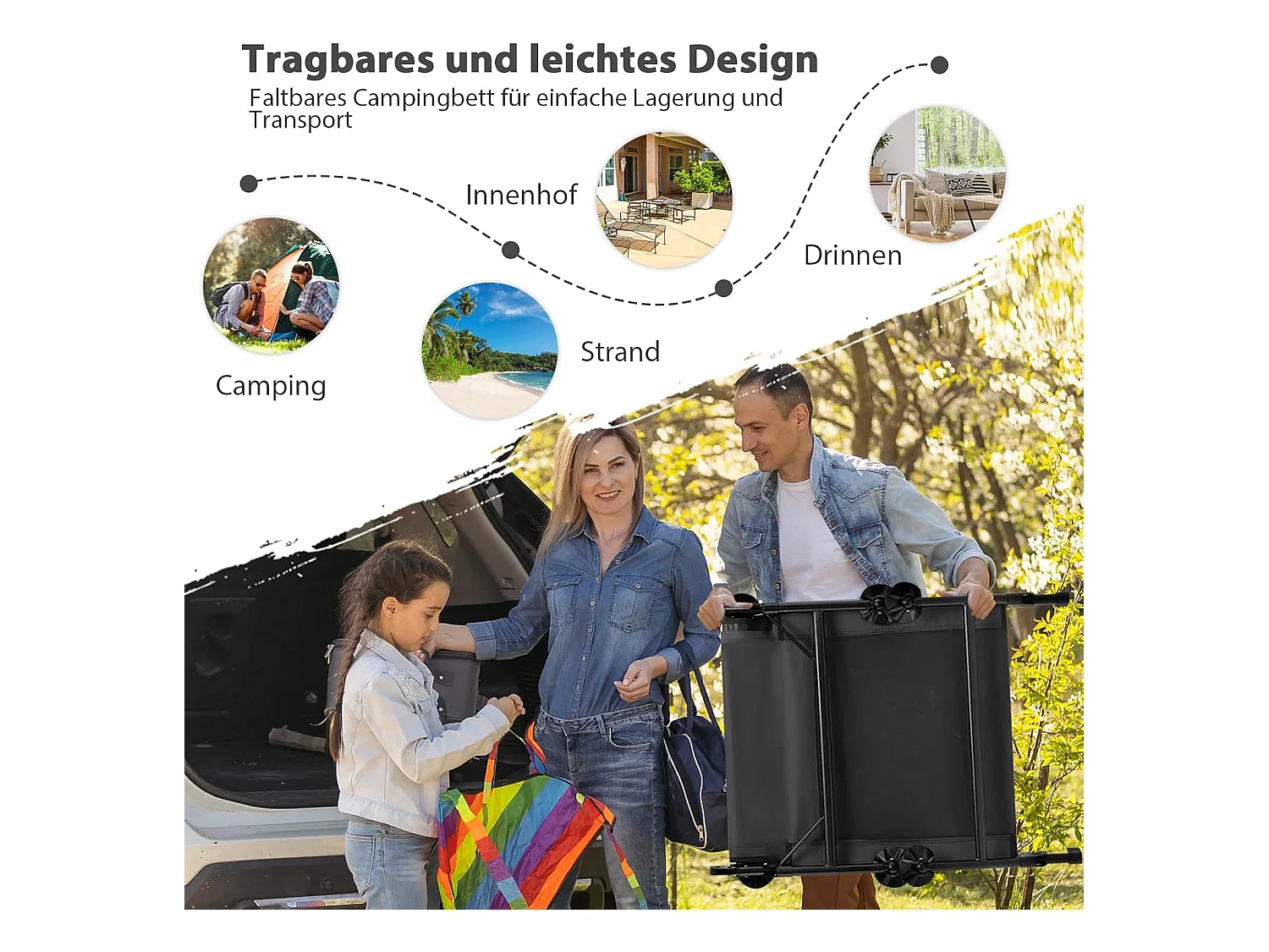 Karperligstoel met afneembaar matras en 6-voudig, inklapbaar veldbed tot 200 kg belastbaar, campingstoel, visligstoel, campingbed, 194 x 66 x 29 cm (grijs) ZB32918