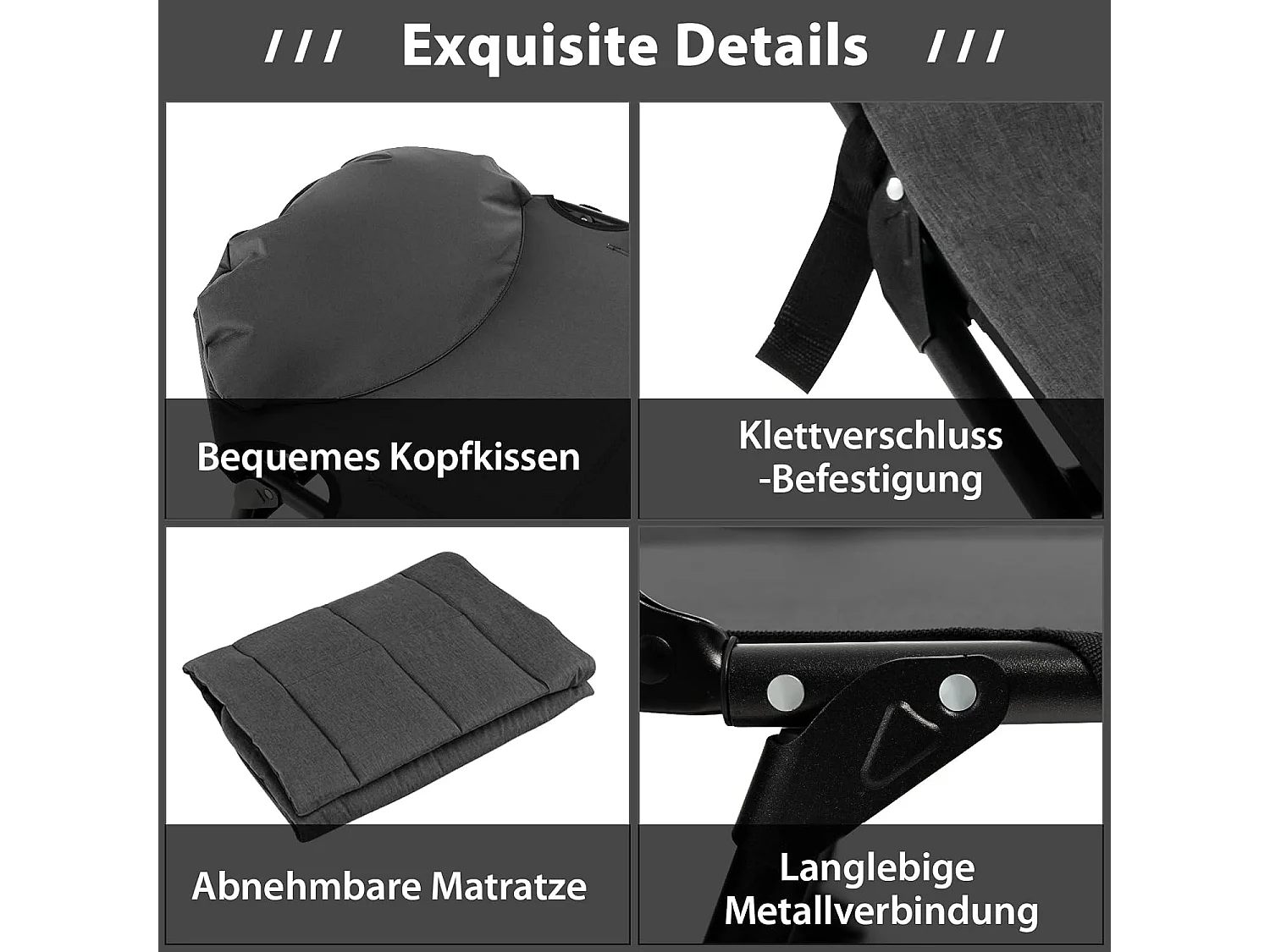 Karperligstoel met afneembaar matras en 6-voudig, inklapbaar veldbed tot 200 kg belastbaar, campingstoel, visligstoel, campingbed, 194 x 66 x 29 cm (grijs) ZB32918