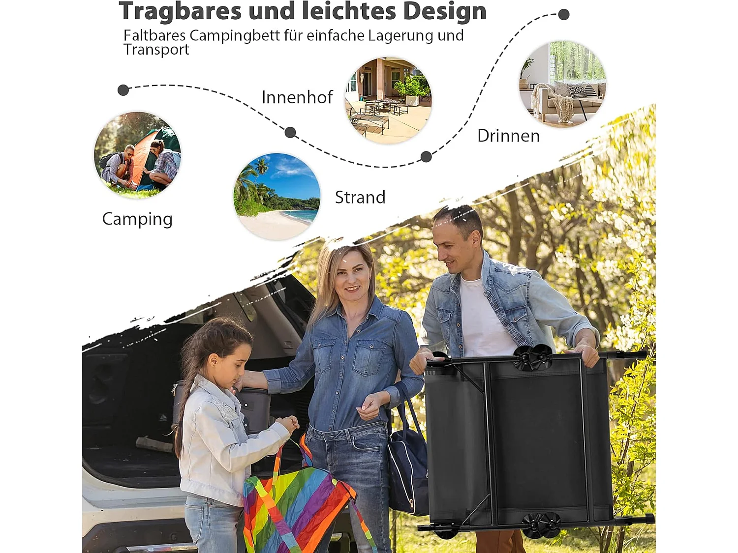 Karperligstoel met afneembaar matras en 6-voudig, inklapbaar veldbed tot 200 kg belastbaar, campingstoel, visligstoel, campingbed, 194 x 66 x 29 cm (grijs) ZB32918