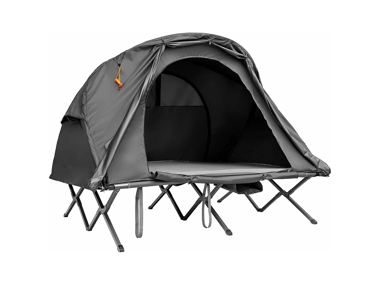 2-Persoons Kampeerbedje tent, 4-in-1 opvouwbaar tentbed, zelfopblazende matras en draagtas, draagbare verhoogde tent voor buitengebruik (Grijs)ZB32374