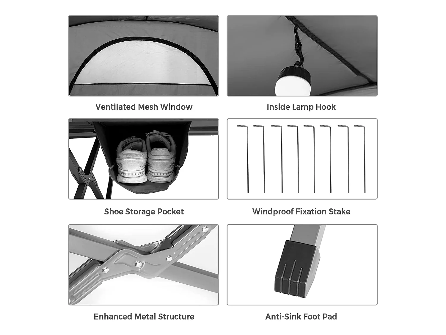2-Persoons Kampeerbedje tent, 4-in-1 opvouwbaar tentbed, zelfopblazende matras en draagtas, draagbare verhoogde tent voor buitengebruik (Grijs)ZB32374