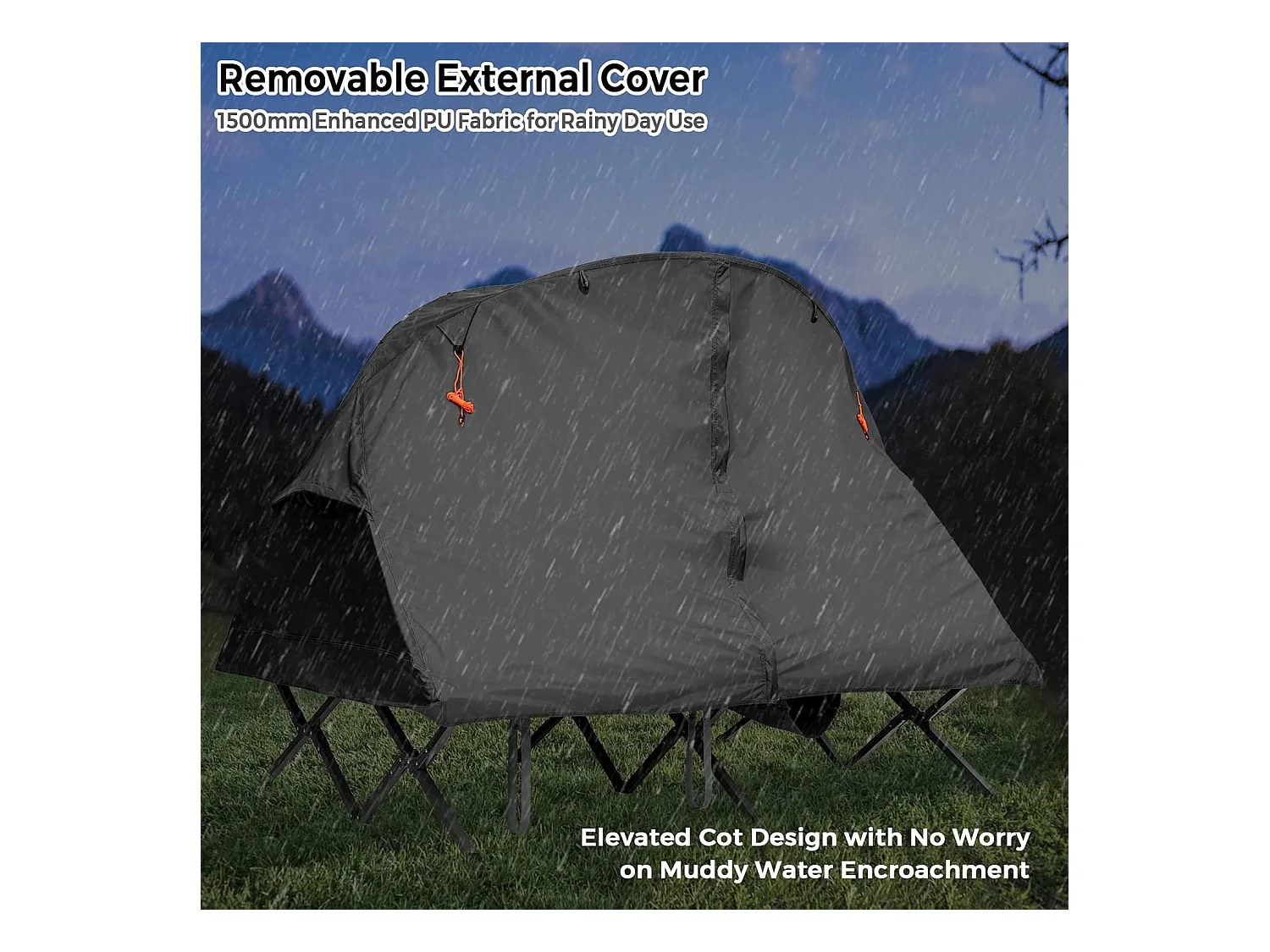 2-Persoons Kampeerbedje tent, 4-in-1 opvouwbaar tentbed, zelfopblazende matras en draagtas, draagbare verhoogde tent voor buitengebruik (Grijs)ZB32374