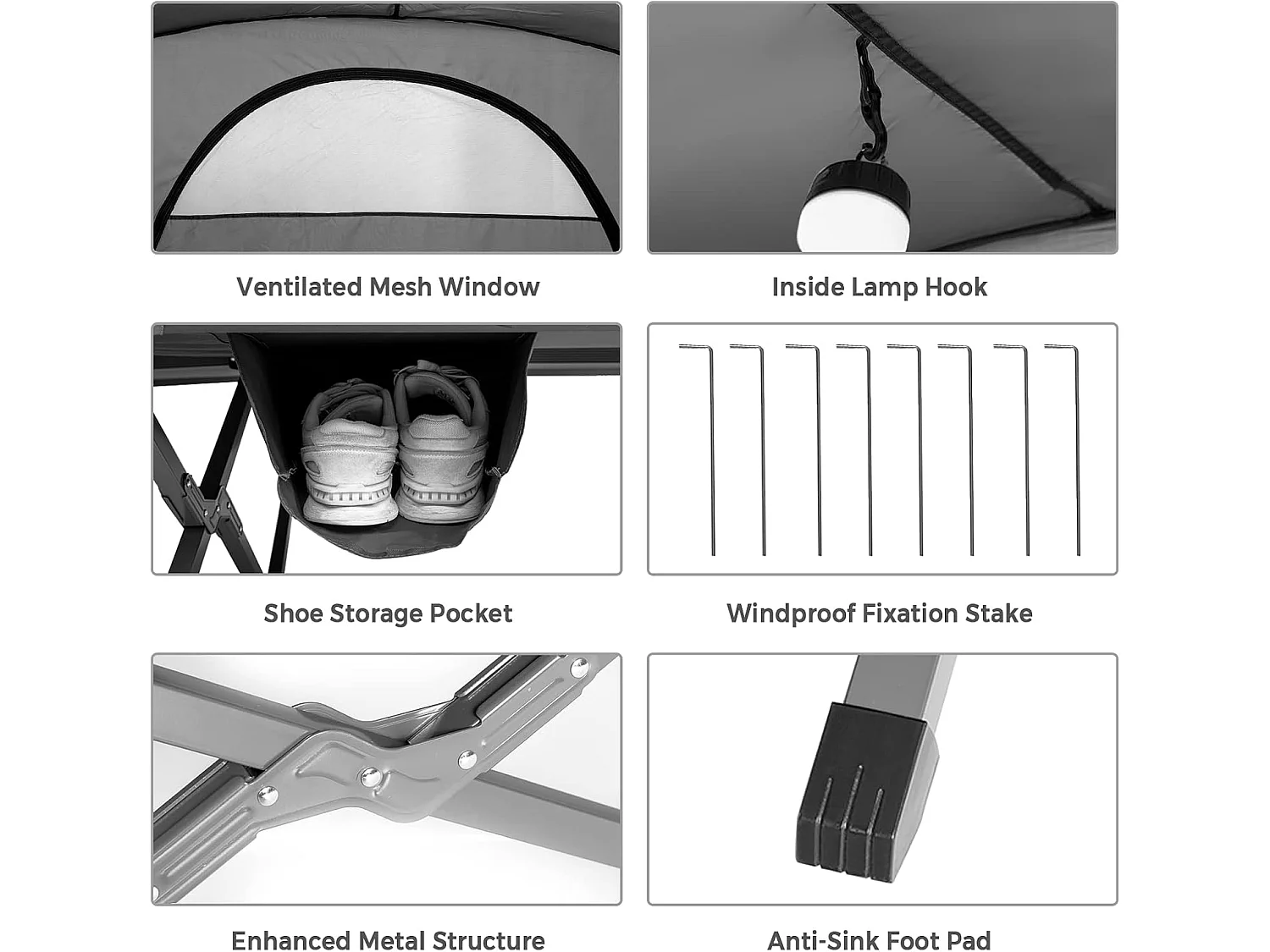 2-Persoons Kampeerbedje tent, 4-in-1 opvouwbaar tentbed, zelfopblazende matras en draagtas, draagbare verhoogde tent voor buitengebruik (Grijs)ZB32374