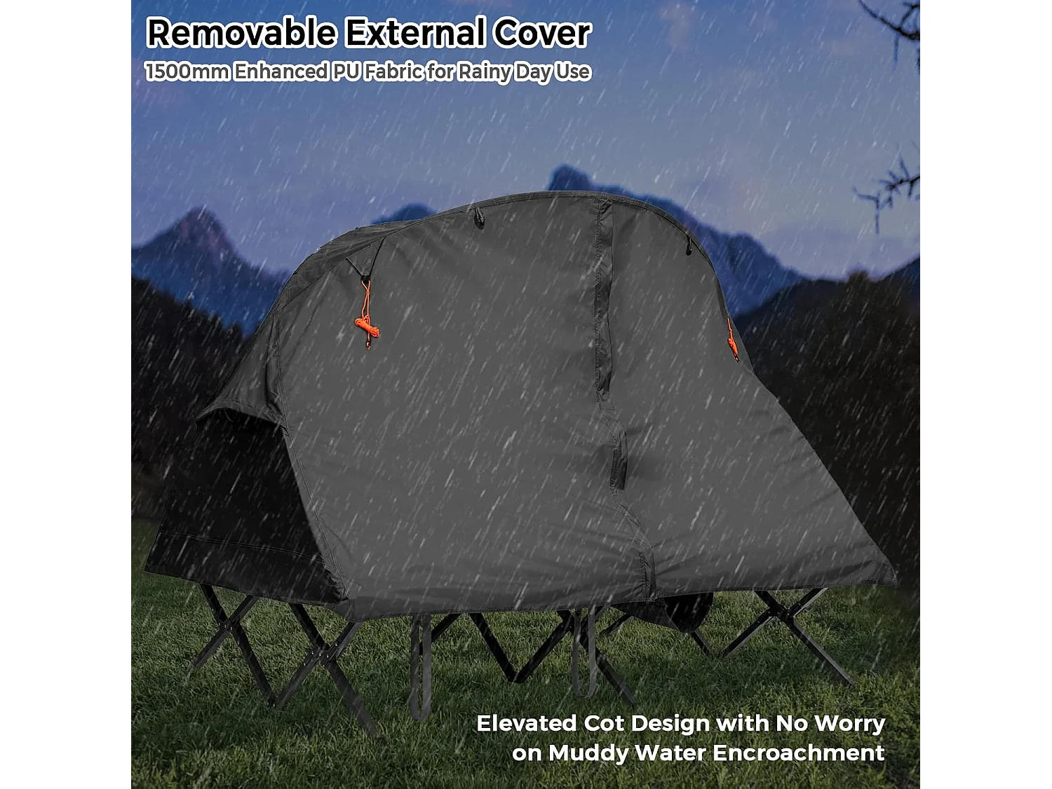 2-Persoons Kampeerbedje tent, 4-in-1 opvouwbaar tentbed, zelfopblazende matras en draagtas, draagbare verhoogde tent voor buitengebruik (Grijs)ZB32374